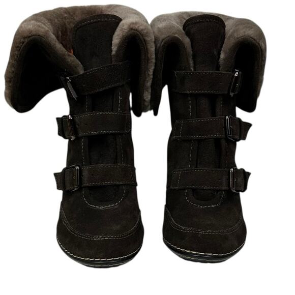 Sofft Skagen Leather Shearling Heeled Boots Brown Size 8.5 - Picture 3 of 8